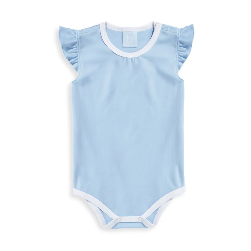 Bliss Flutter Sleeve Pima Onesie -- Blue w/ White
