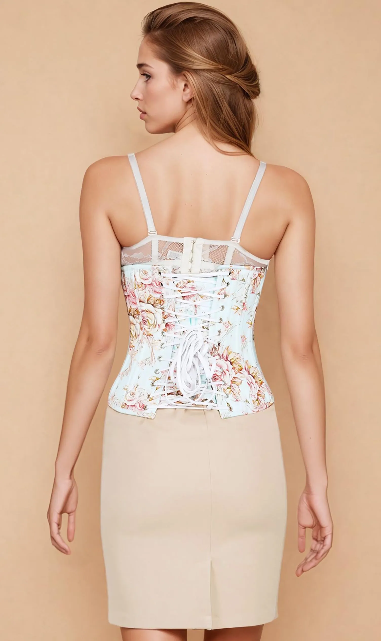 Blossom Custom Made Waist Training Underbust Rose Print Cotton Corset