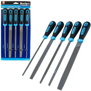 BlueSpot Engineers File Set Half Round Triangle Flat Square Rubber Grips 5pc