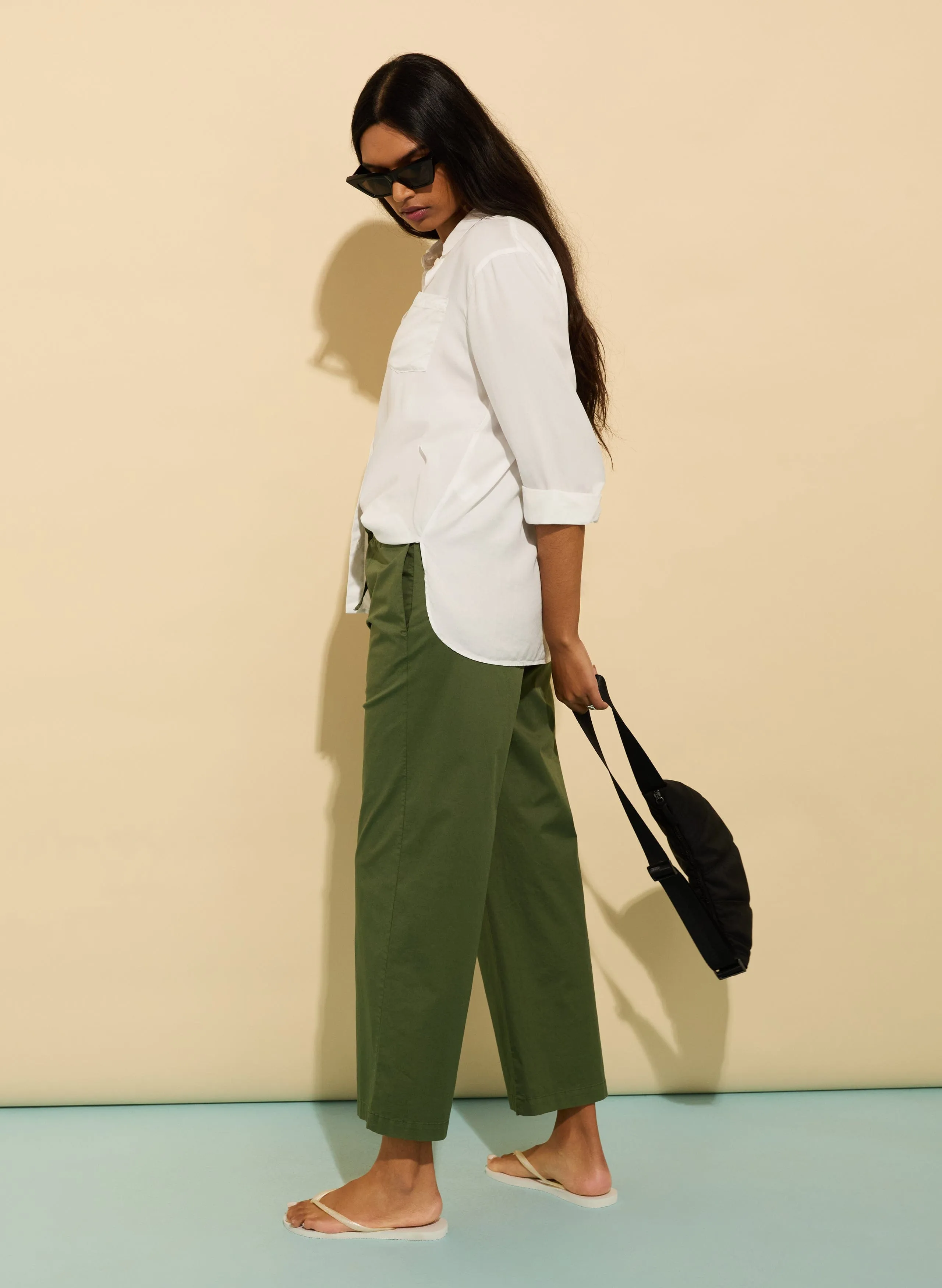 Breanna Organic Cotton Straight Crop Trousers | Light Khaki