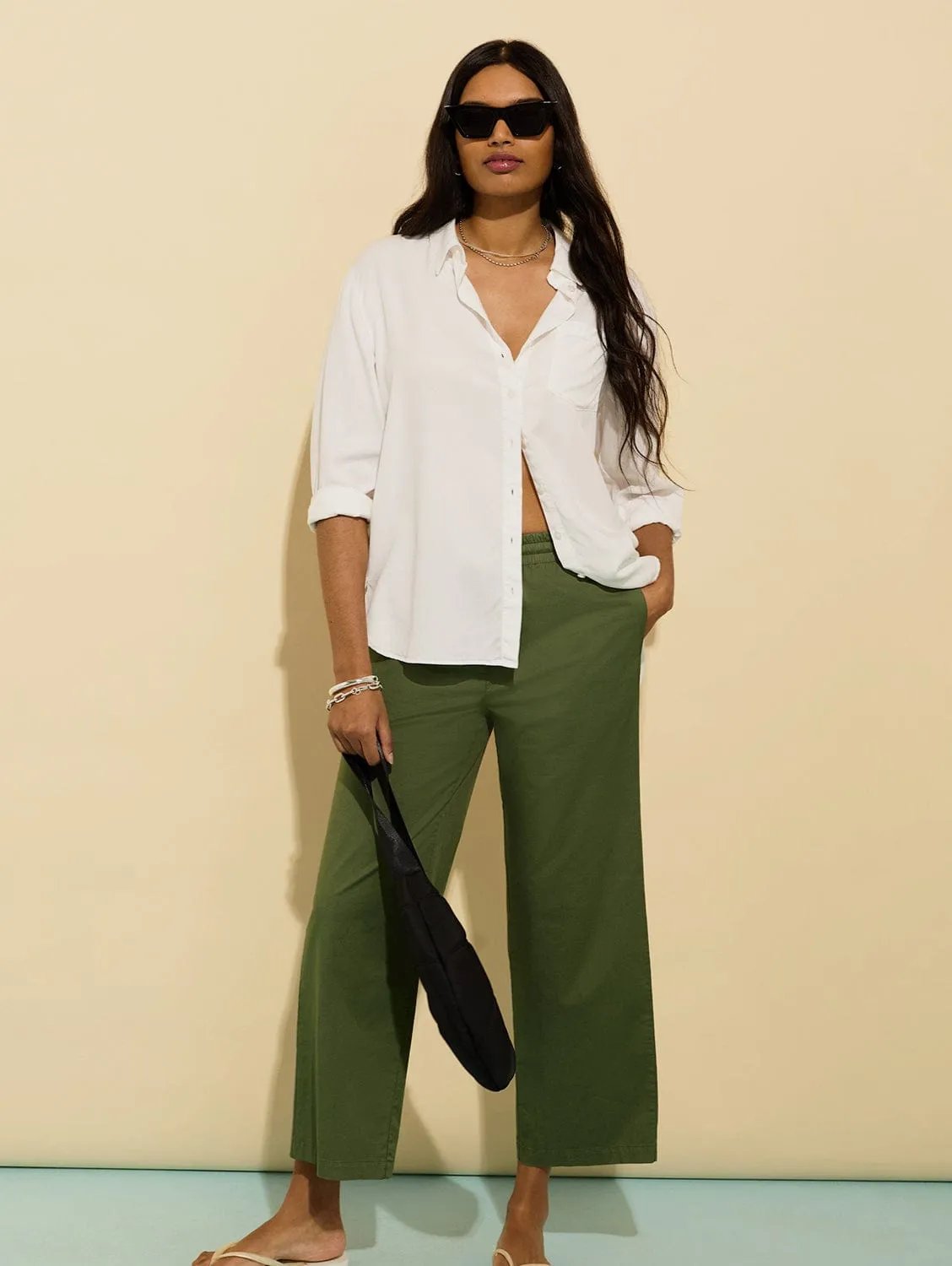 Breanna Organic Cotton Straight Crop Trousers | Light Khaki