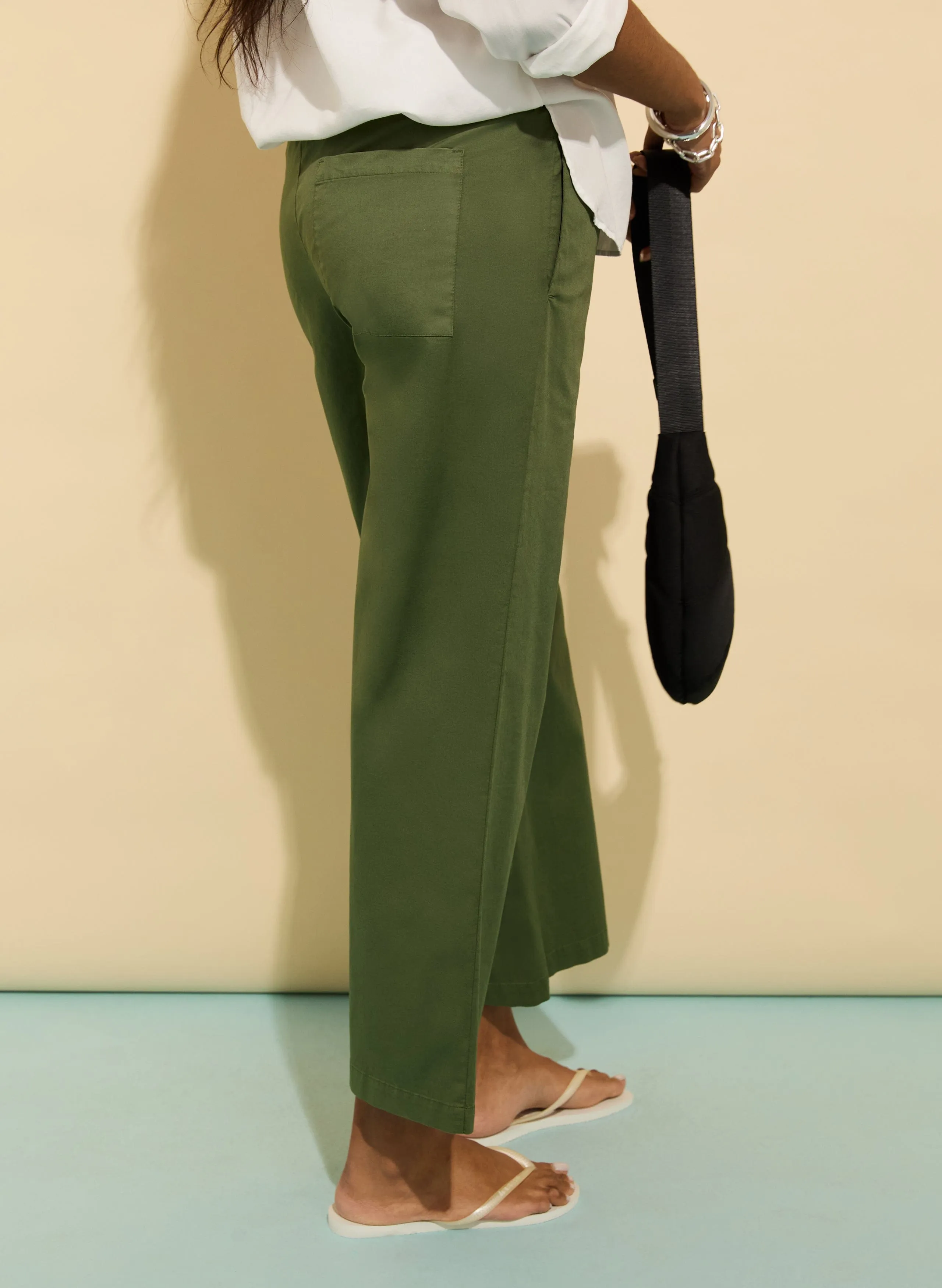 Breanna Organic Cotton Straight Crop Trousers | Light Khaki