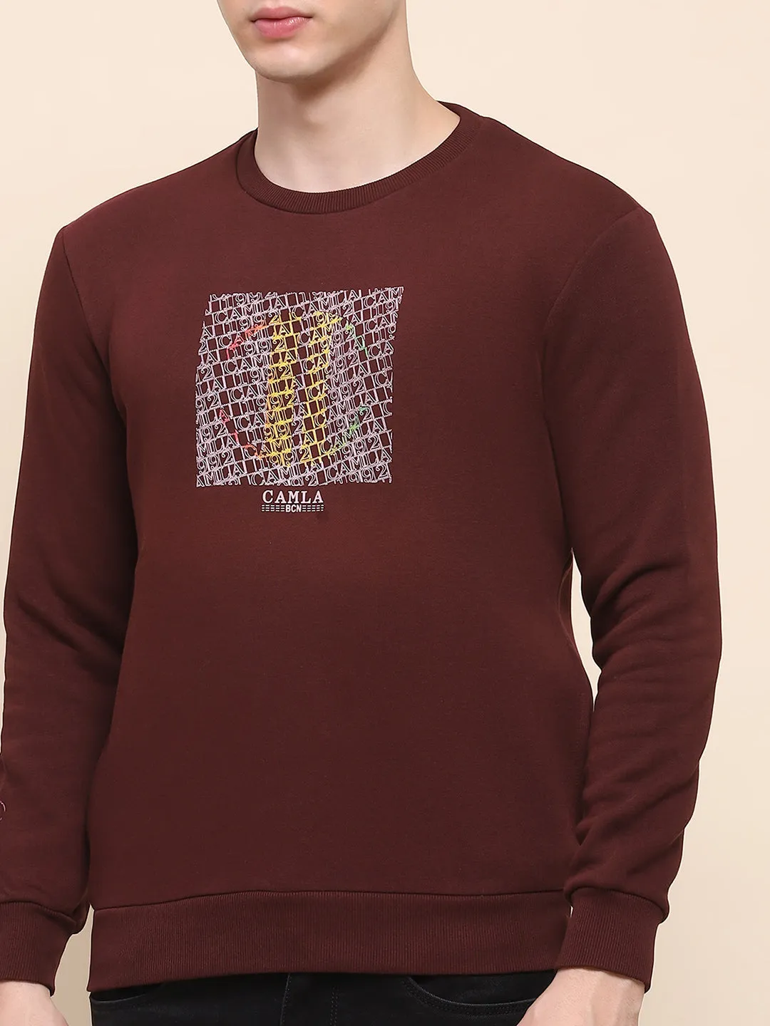 Camla Barcelona Graphic Print Wine Red Cotton Sweatshirt