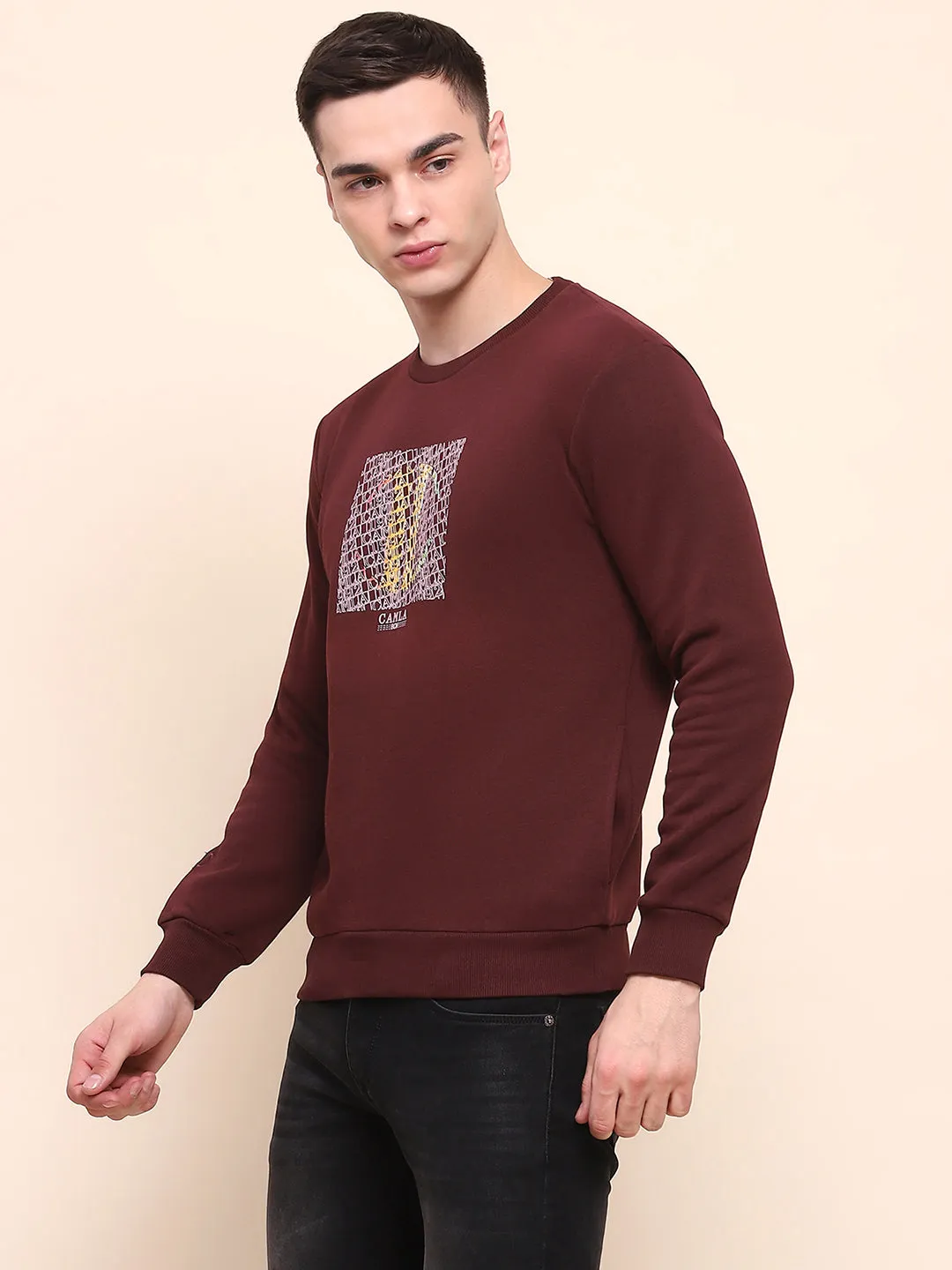 Camla Barcelona Graphic Print Wine Red Cotton Sweatshirt