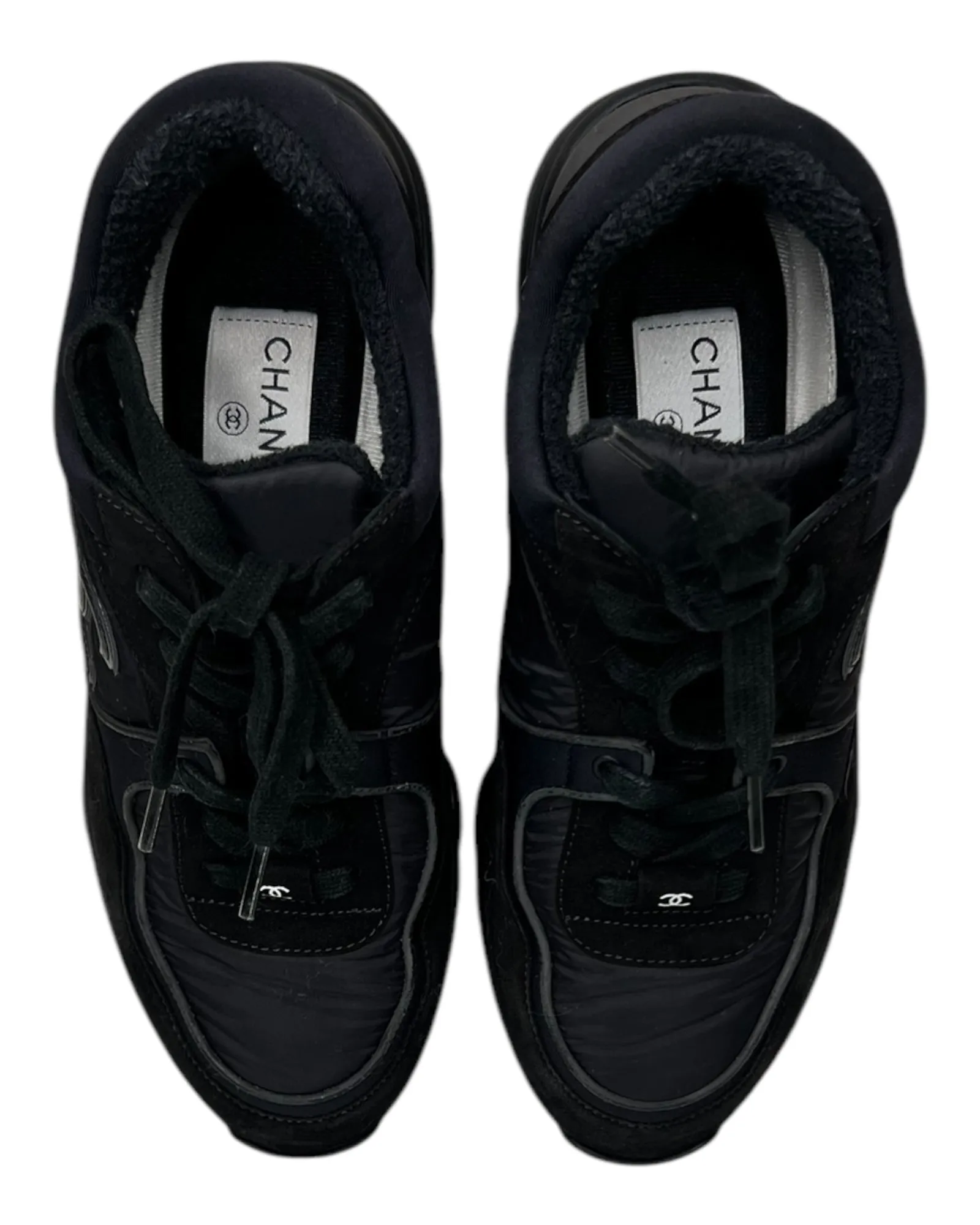Chanel Black Lace Up Trainers
