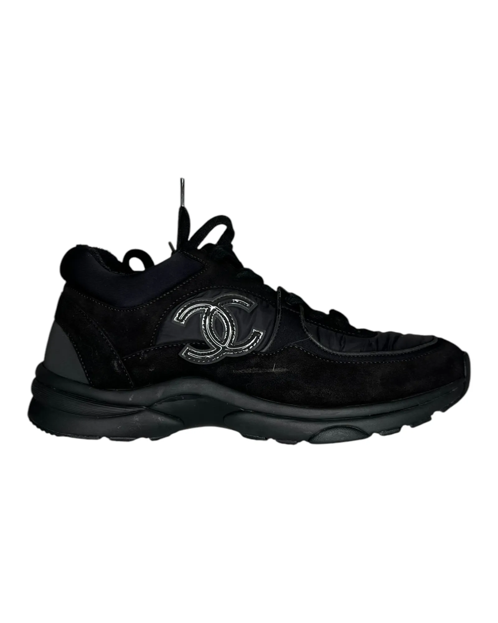 Chanel Black Lace Up Trainers