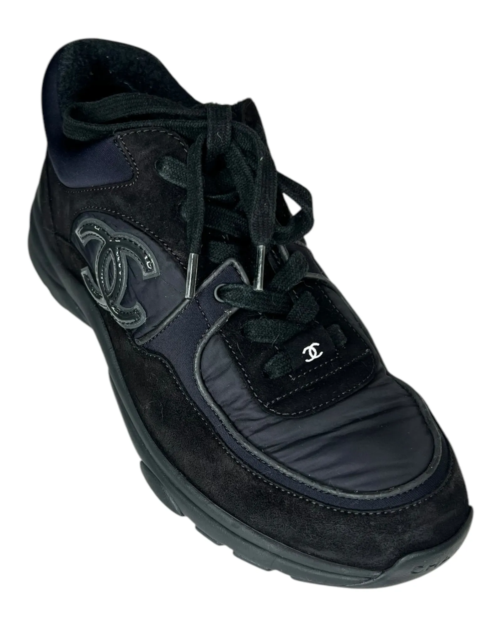 Chanel Black Lace Up Trainers