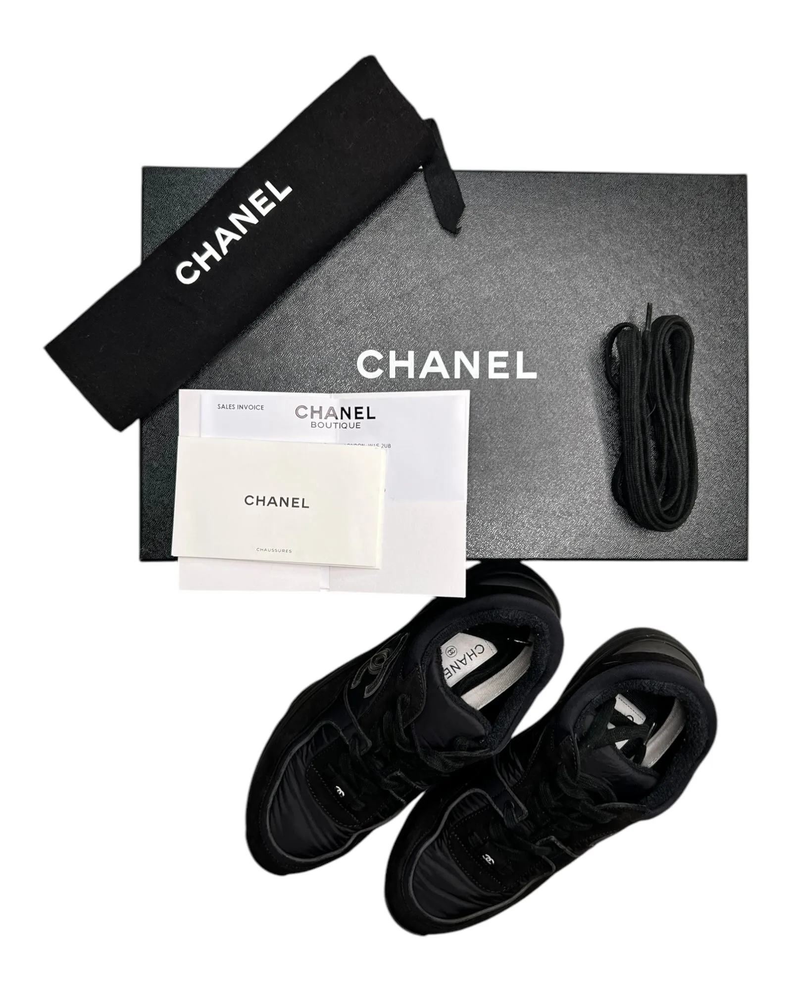 Chanel Black Lace Up Trainers