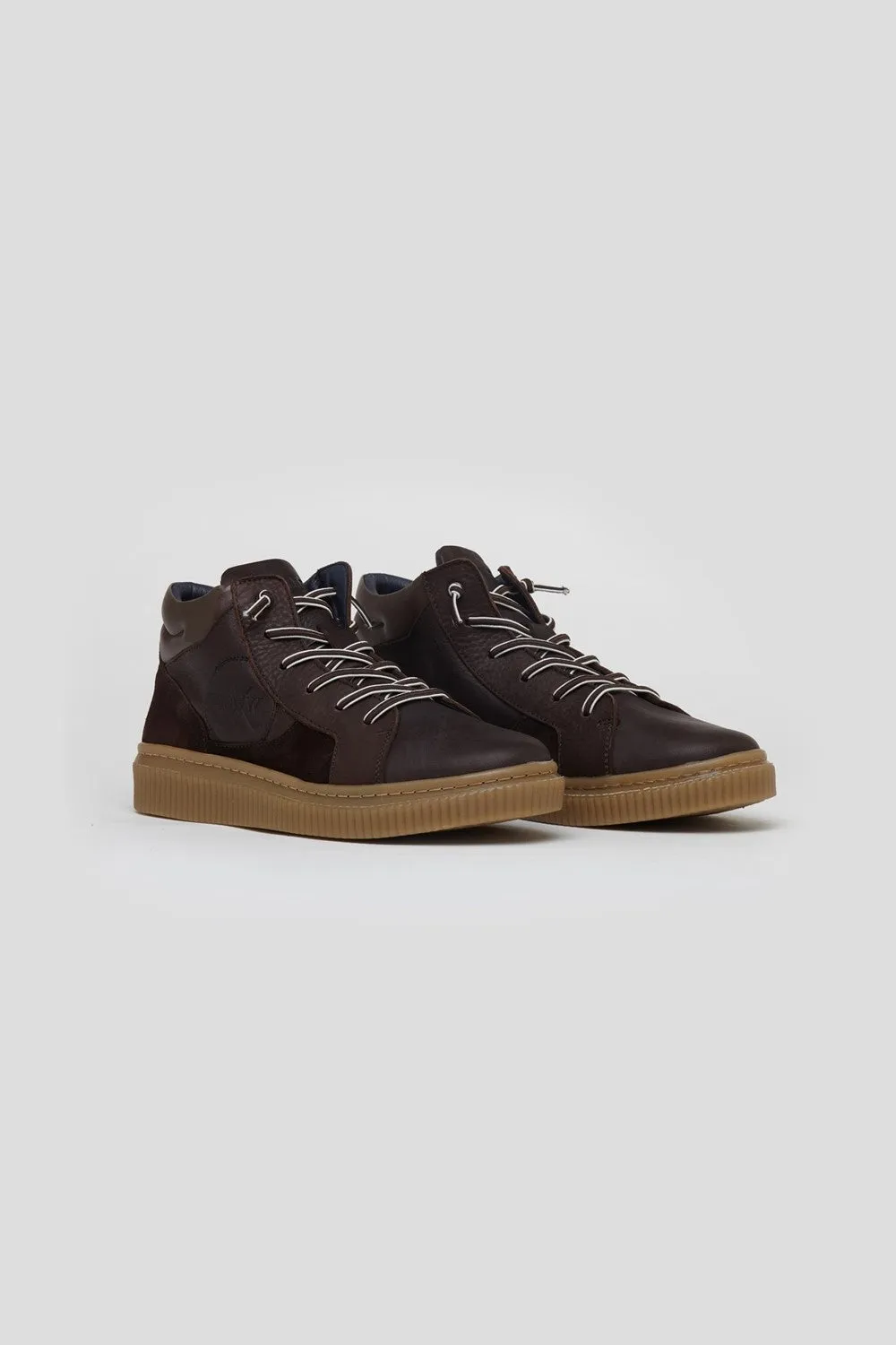 Clapham Leather High Top Trainers in Navy