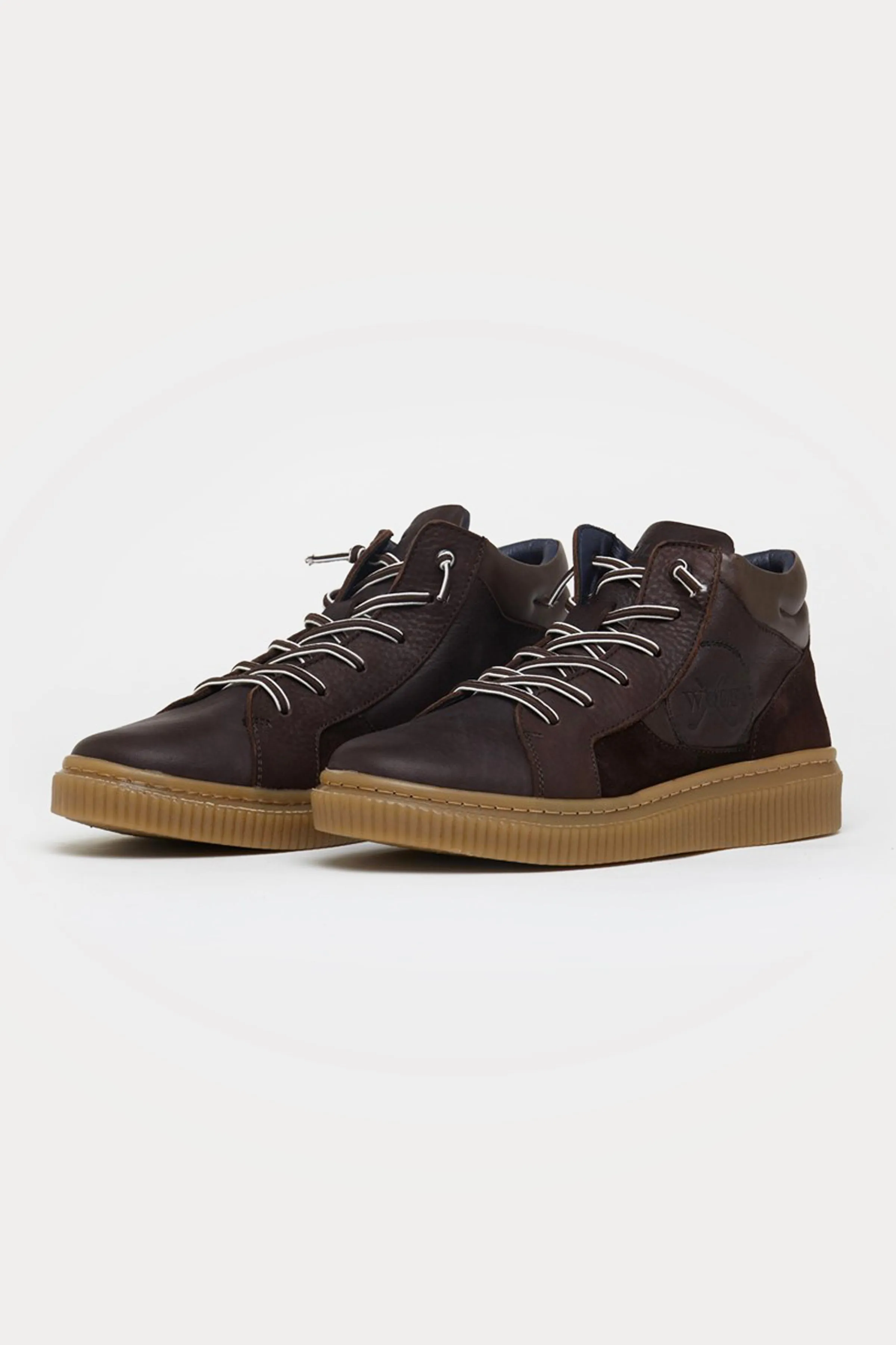 Clapham Leather High Top Trainers in Navy