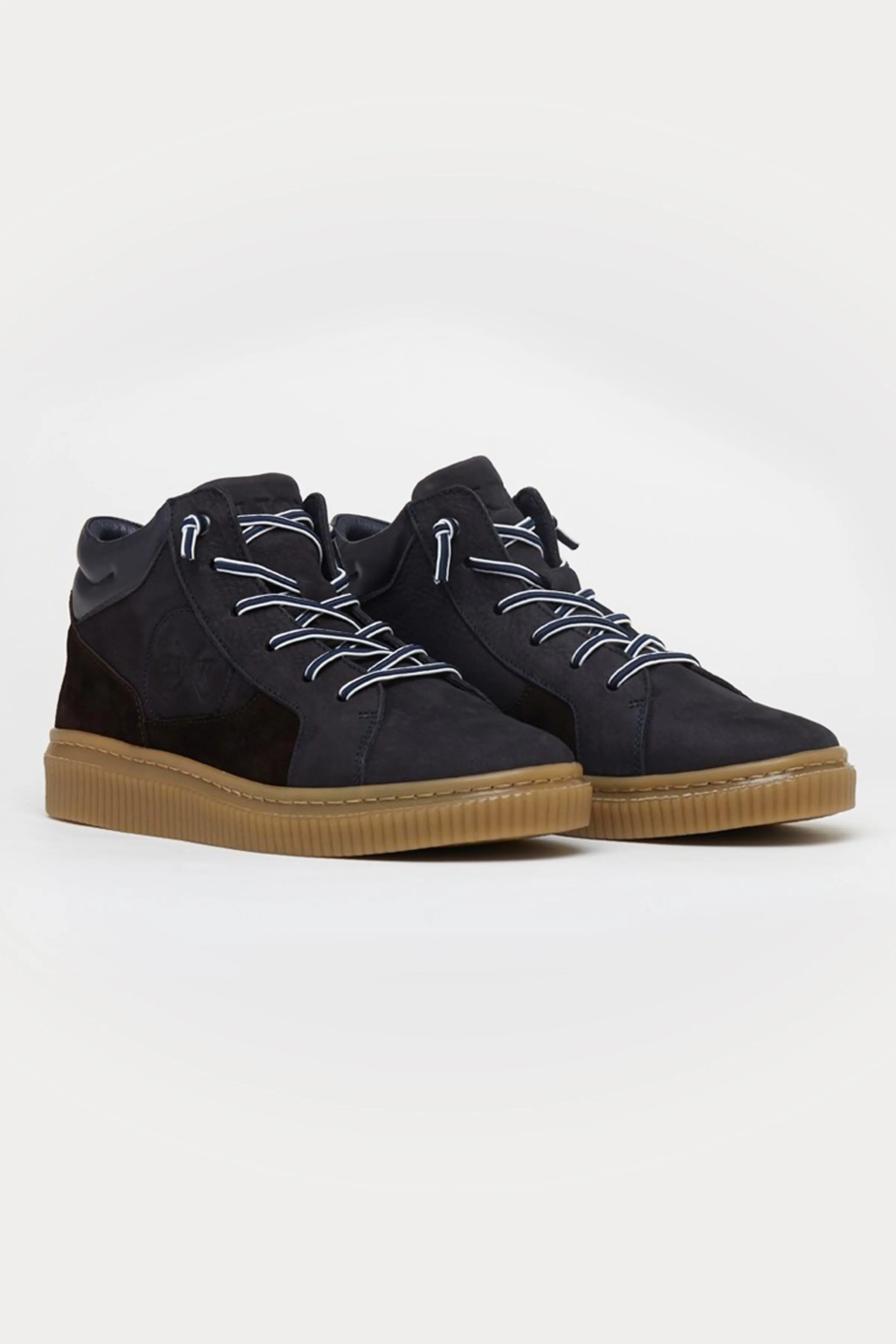 Clapham Leather High Top Trainers in Navy