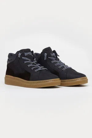 Clapham Leather High Top Trainers in Navy