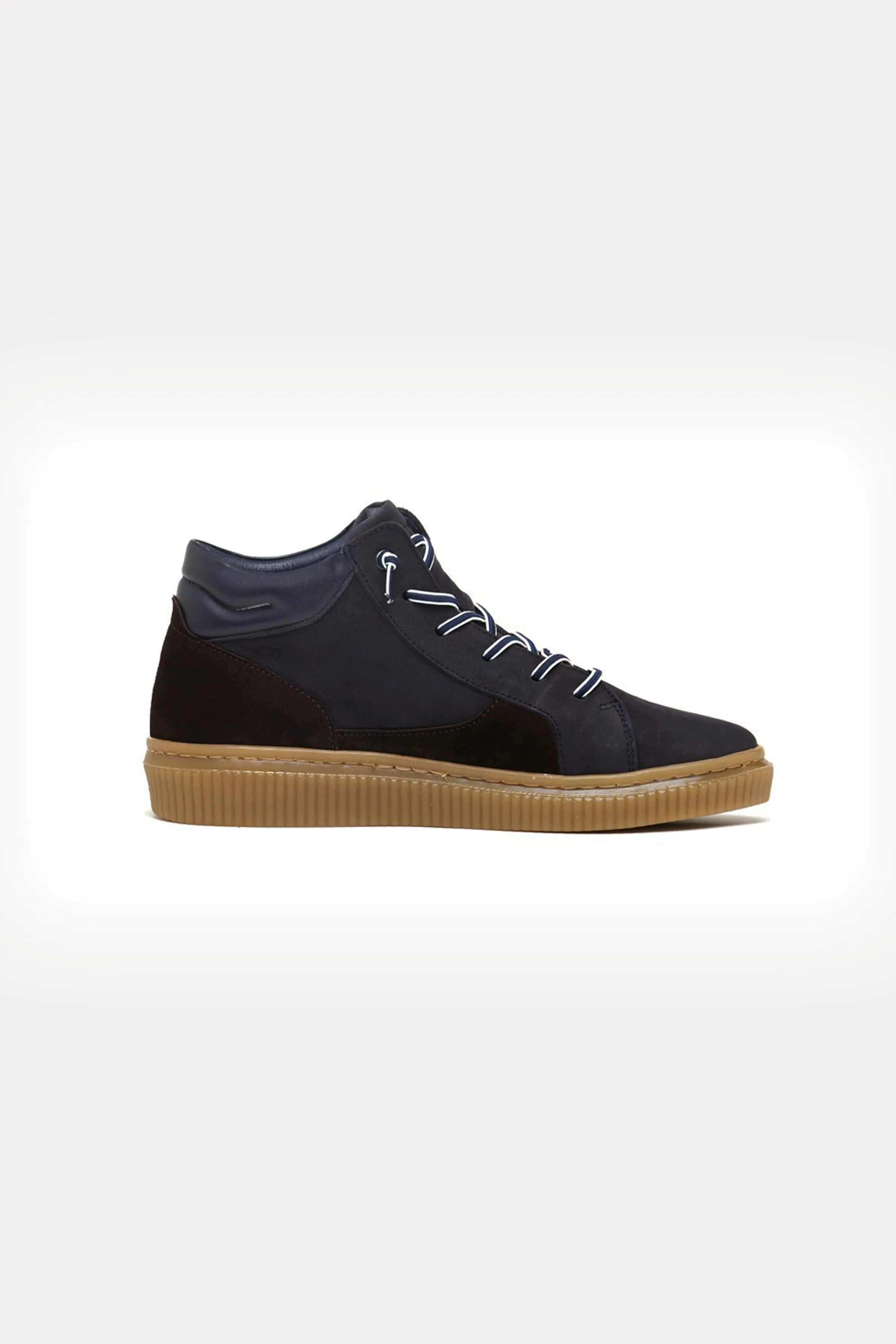 Clapham Leather High Top Trainers in Navy