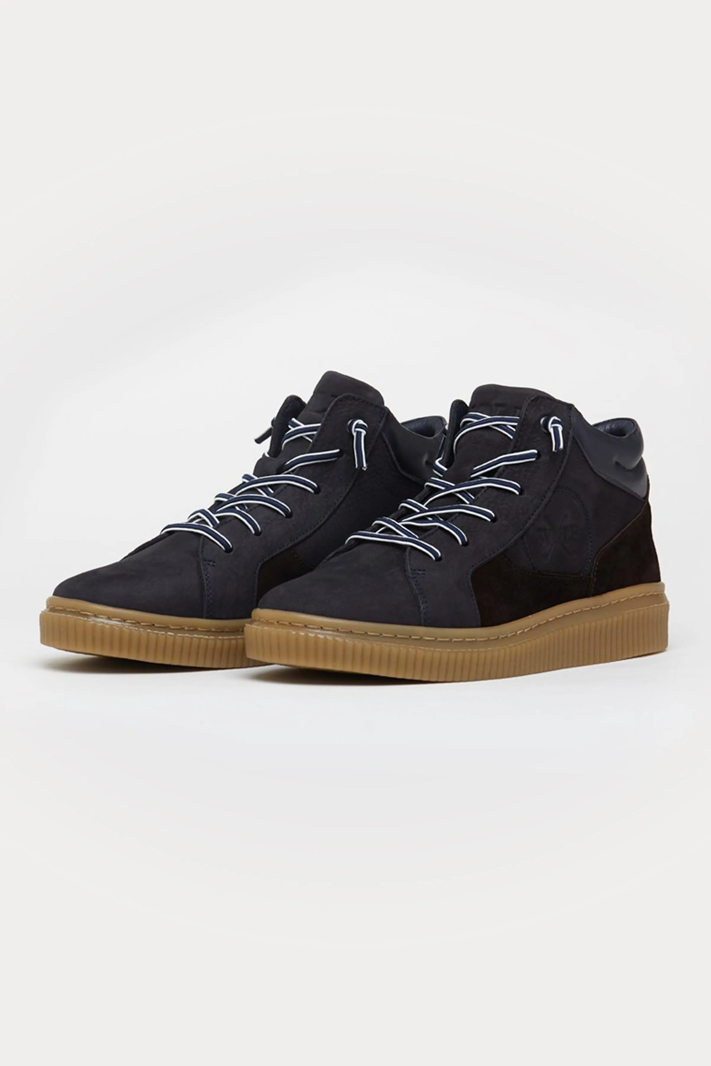 Clapham Leather High Top Trainers in Navy