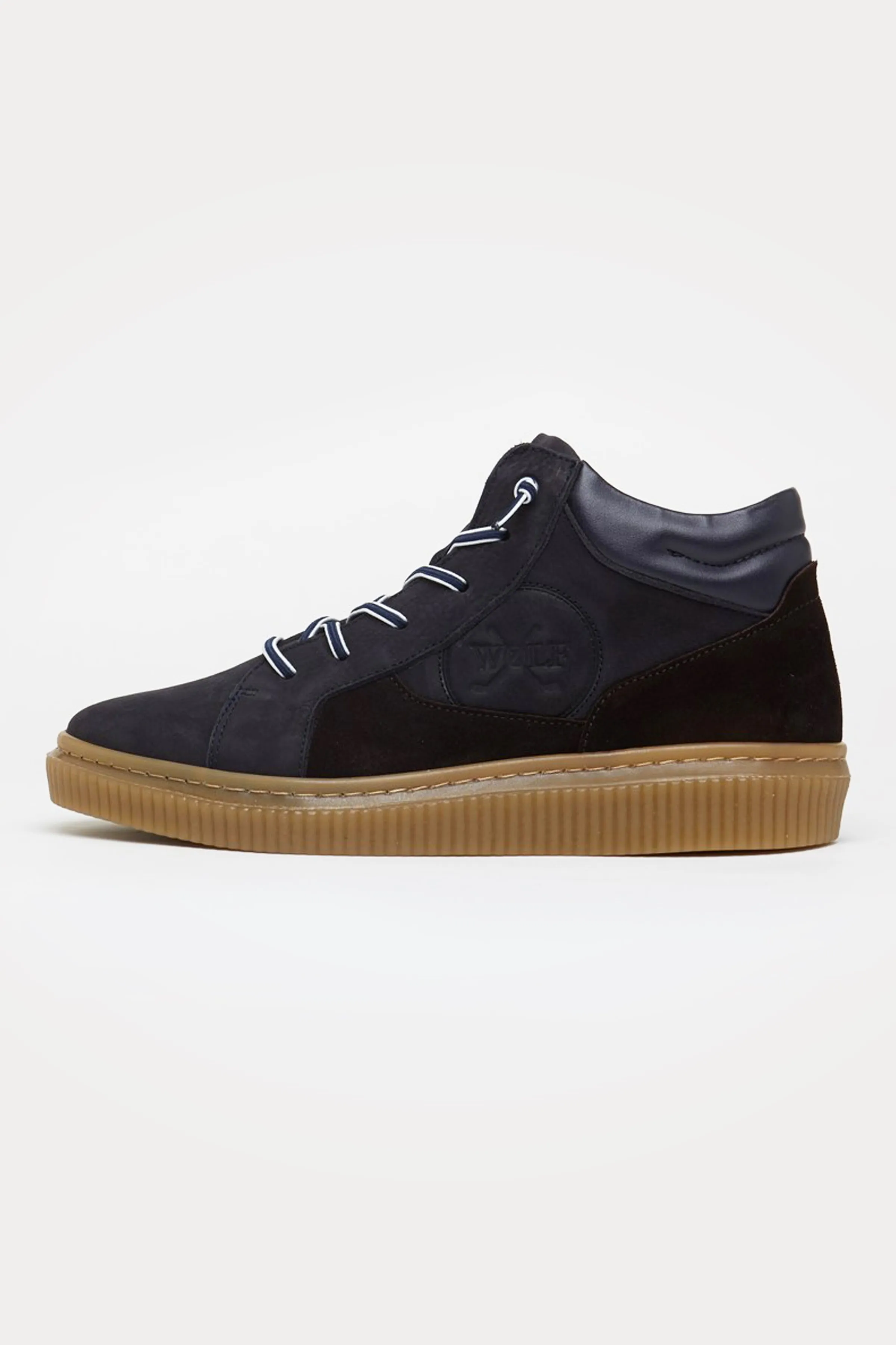 Clapham Leather High Top Trainers in Navy