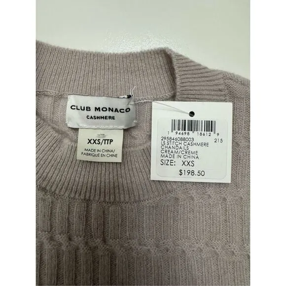 Club Monaco Womens Cream Stitch Cashmere Chandails Sweater Size XXS NWT