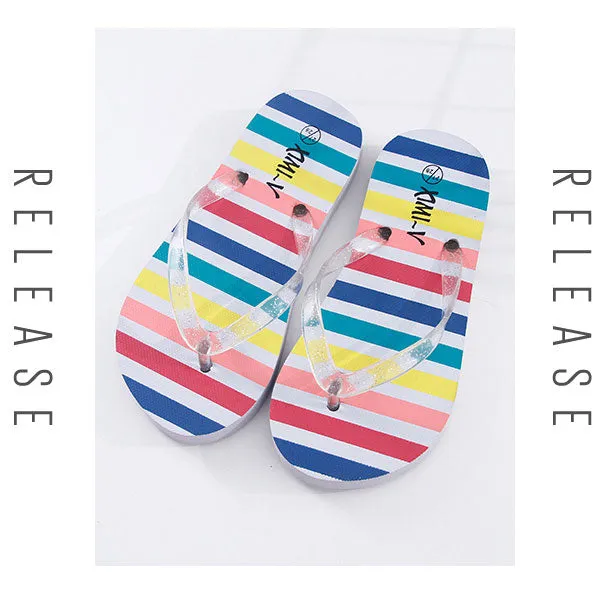 Coloured Stripes Flip Flop Sandals for Children (White) (27/28)