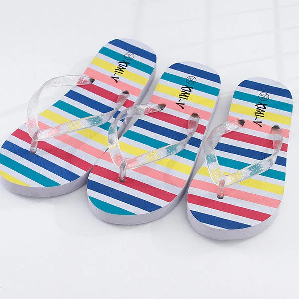 Coloured Stripes Flip Flop Sandals for Children (White) (27/28)
