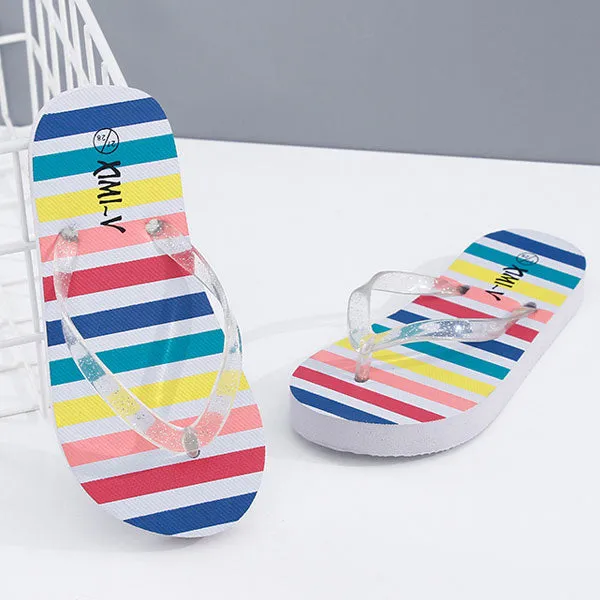 Coloured Stripes Flip Flop Sandals for Children (White) (27/28)