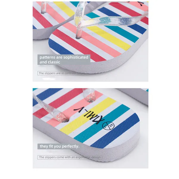 Coloured Stripes Flip Flop Sandals for Children (White) (27/28)