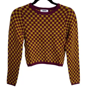 Daydreamer Fig Check Fitted Pullover Sweater - Size XS