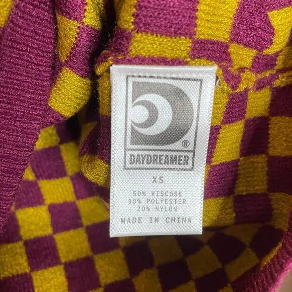 Daydreamer Fig Check Fitted Pullover Sweater - Size XS