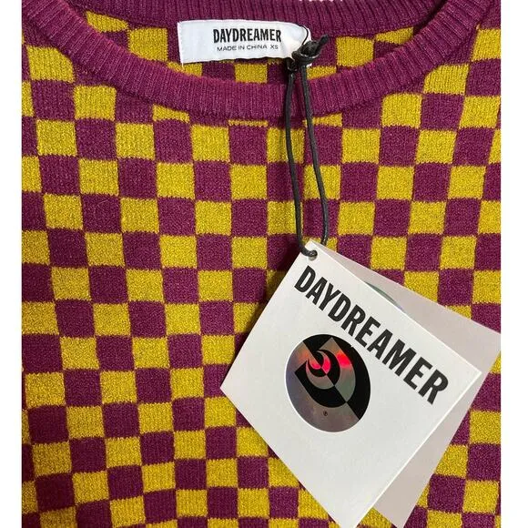 Daydreamer Fig Check Fitted Pullover Sweater - Size XS