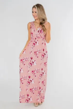 Daydreaming in Floral V-Neck Maxi Dress- Soft Pink