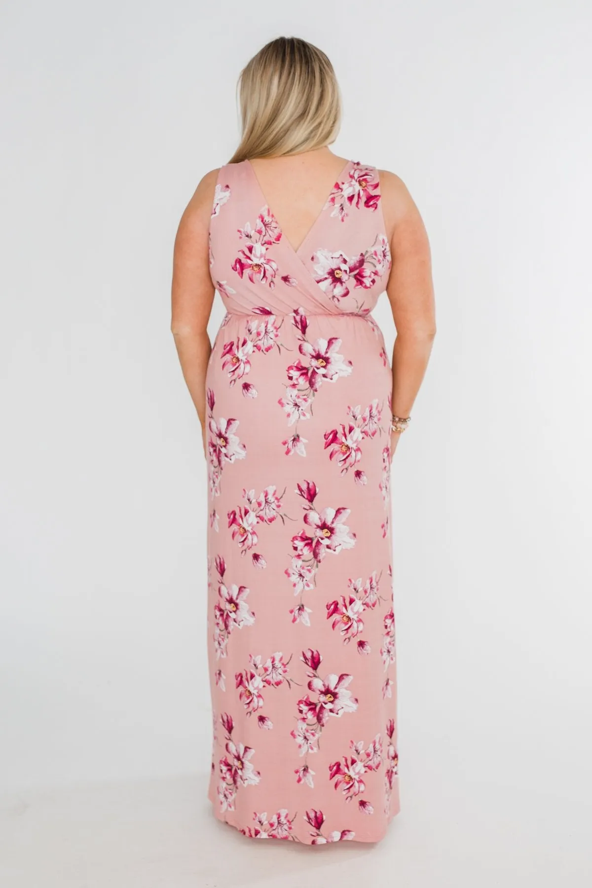 Daydreaming in Floral V-Neck Maxi Dress- Soft Pink