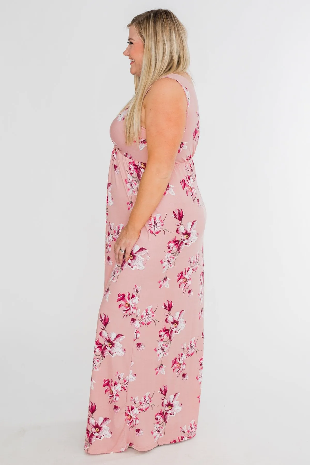 Daydreaming in Floral V-Neck Maxi Dress- Soft Pink