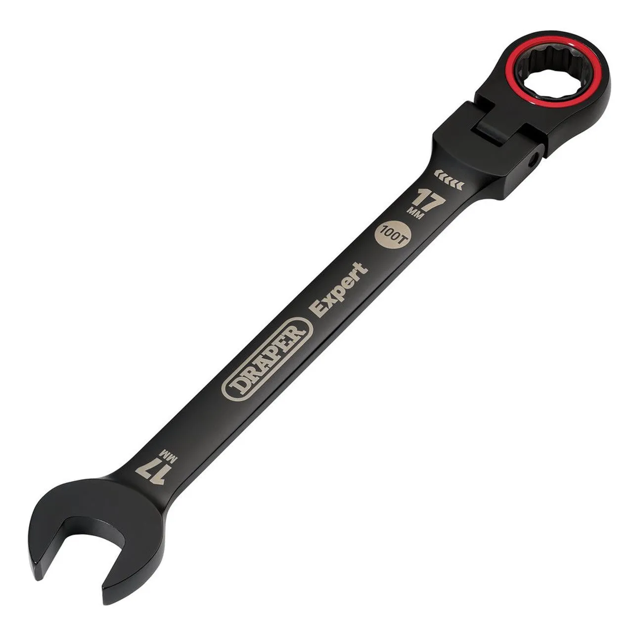 Draper Expert HI-TORQ® Metric Flexible Head Ratchet Combination Spanner 17mm Black