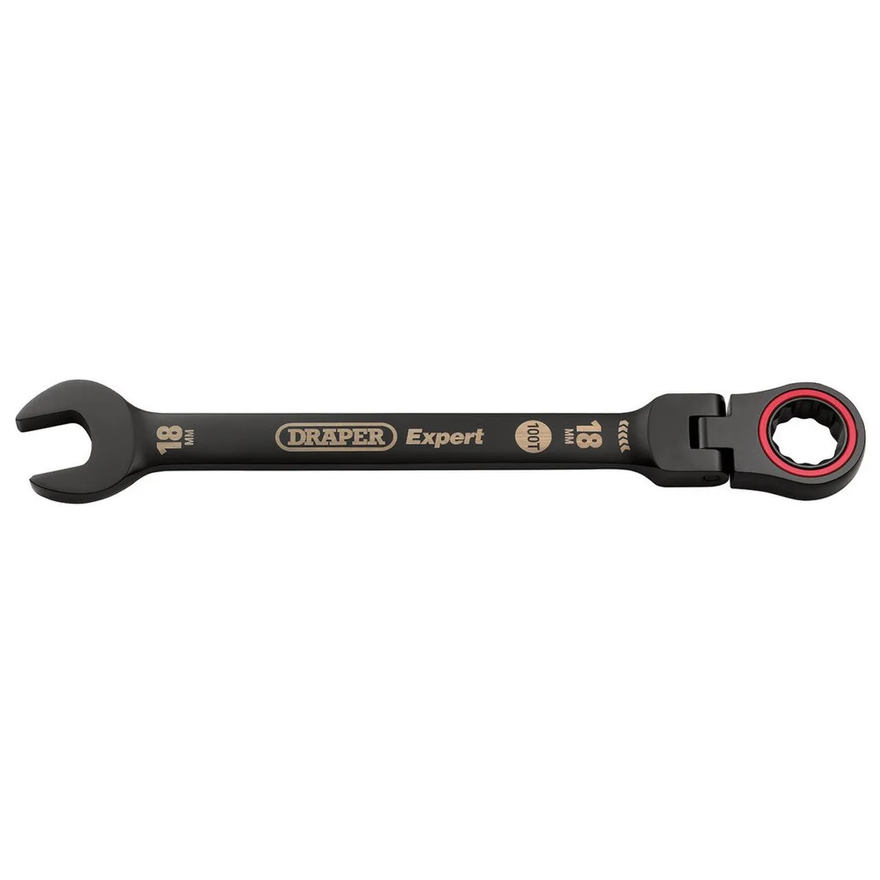 Draper Expert HI-TORQ® Metric Flexible Head Ratchet Combination Spanner 18mm Black