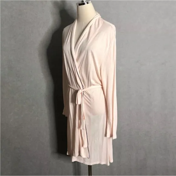 Eberjey Robe Womens L/XL Pale Pink Belted Soft Lightweight Short Kimono