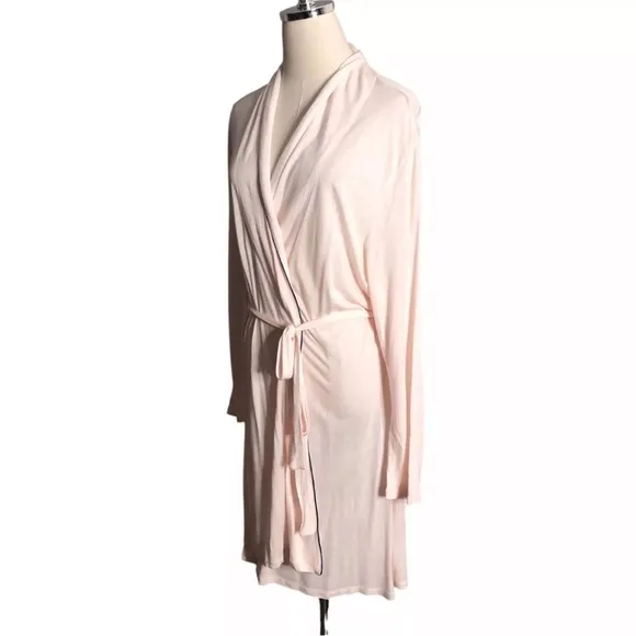 Eberjey Robe Womens L/XL Pale Pink Belted Soft Lightweight Short Kimono