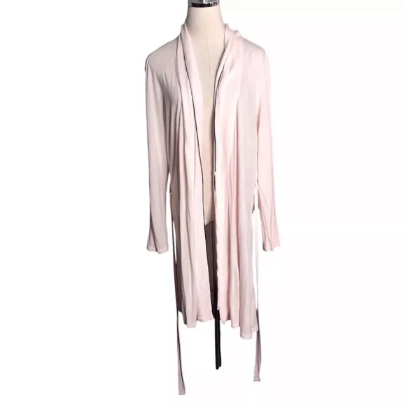 Eberjey Robe Womens L/XL Pale Pink Belted Soft Lightweight Short Kimono