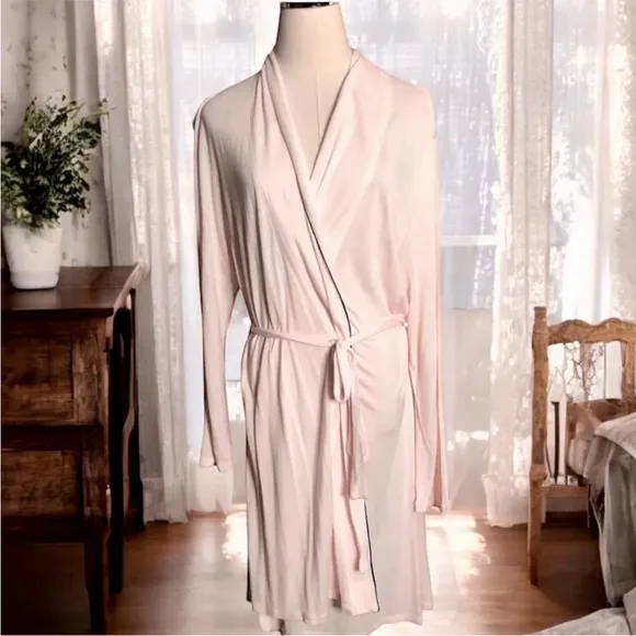 Eberjey Robe Womens L/XL Pale Pink Belted Soft Lightweight Short Kimono