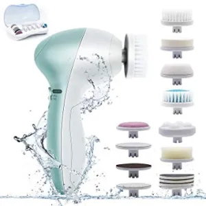 Electric Facial Cleansing Brush with 11 Brush Heads，Flexible Waterproof Powered Brush for Deep Cleaning