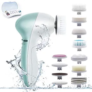 Electric Facial Cleansing Brush with 11 Brush Heads，Flexible Waterproof Powered Brush for Deep Cleaning