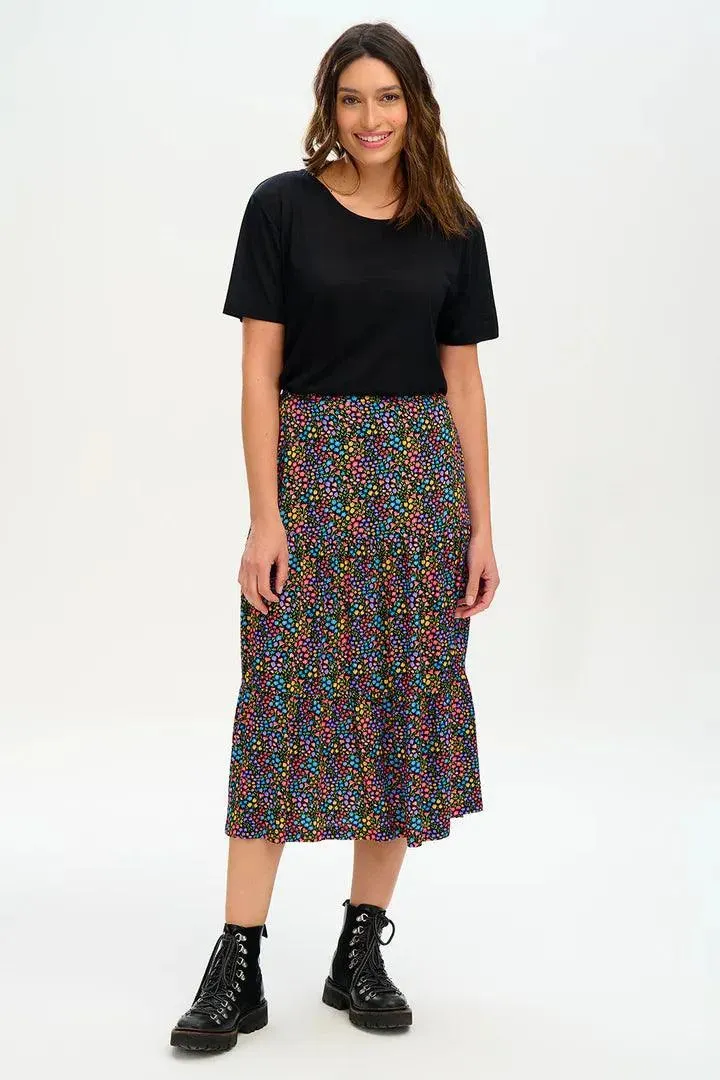 Falda Felicity Tiered Black/Multi, Ditsy Floral