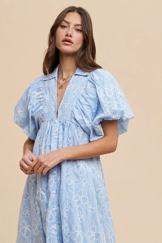 Floral Smock Detail Puff Sleeve Dress