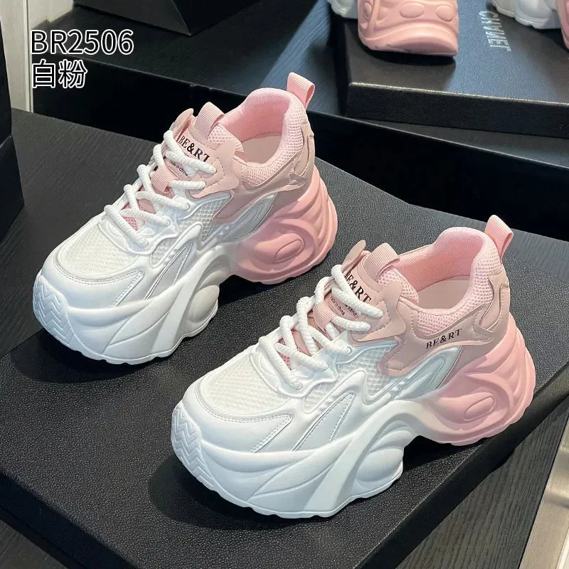 Fujin 8cm Air Mesh Genuine Leather Vulcanize Vulcanize High Brand Comfy Chunky Sneaker Loafer Spring Autumn Platform Women Shoes