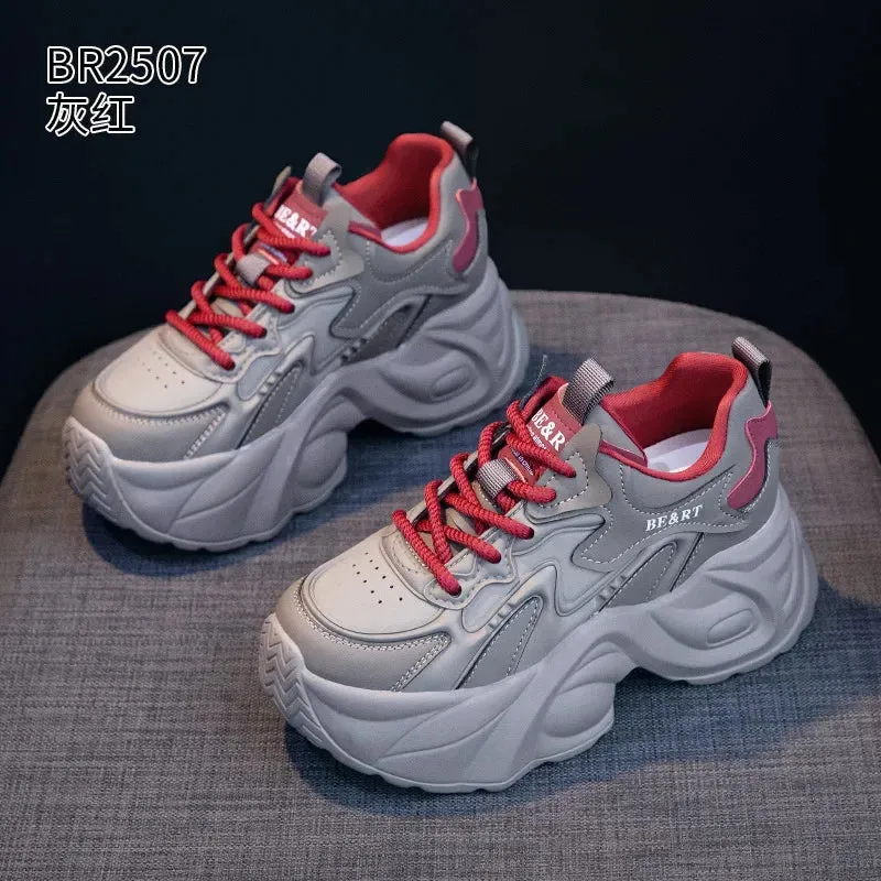 Fujin 8cm Air Mesh Genuine Leather Vulcanize Vulcanize High Brand Comfy Chunky Sneaker Loafer Spring Autumn Platform Women Shoes