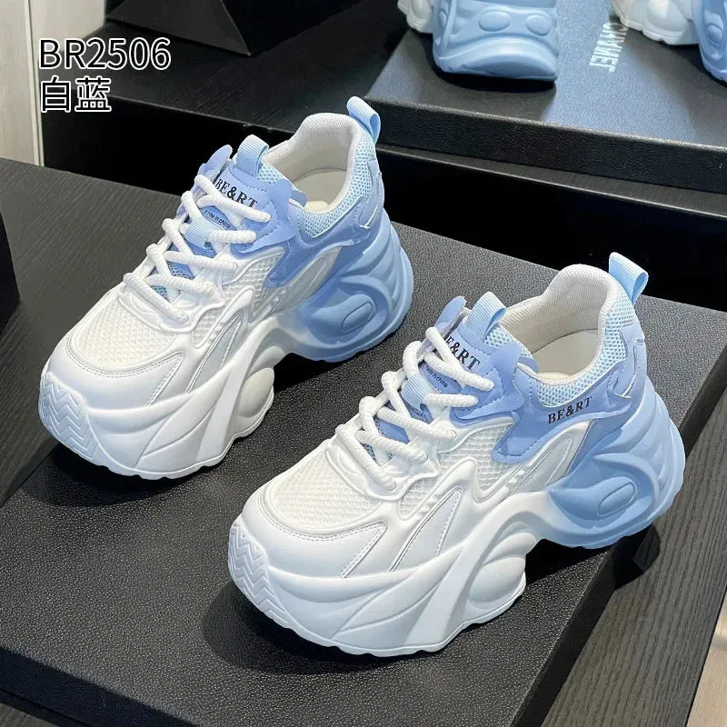 Fujin 8cm Air Mesh Genuine Leather Vulcanize Vulcanize High Brand Comfy Chunky Sneaker Loafer Spring Autumn Platform Women Shoes