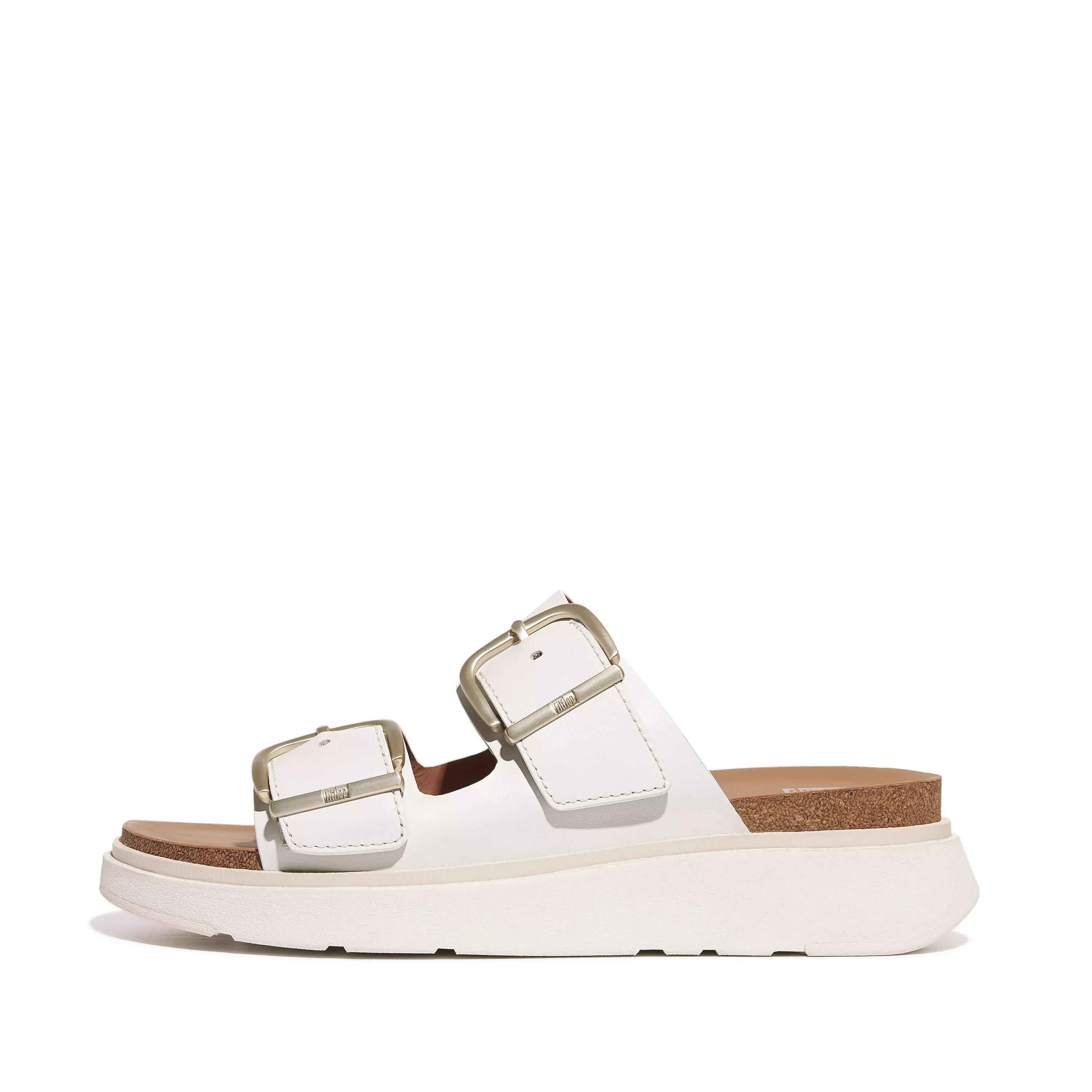 Gen-FF Buckle Two-Bar Leather Slides in White