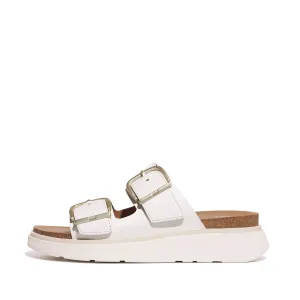Gen-FF Buckle Two-Bar Leather Slides in White