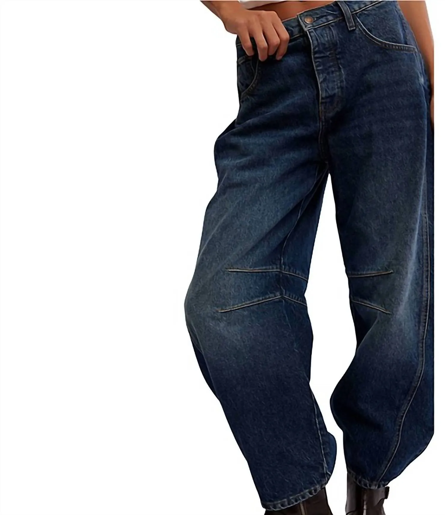 Good Luck Mid Rise Barrel Jeans In Deep End