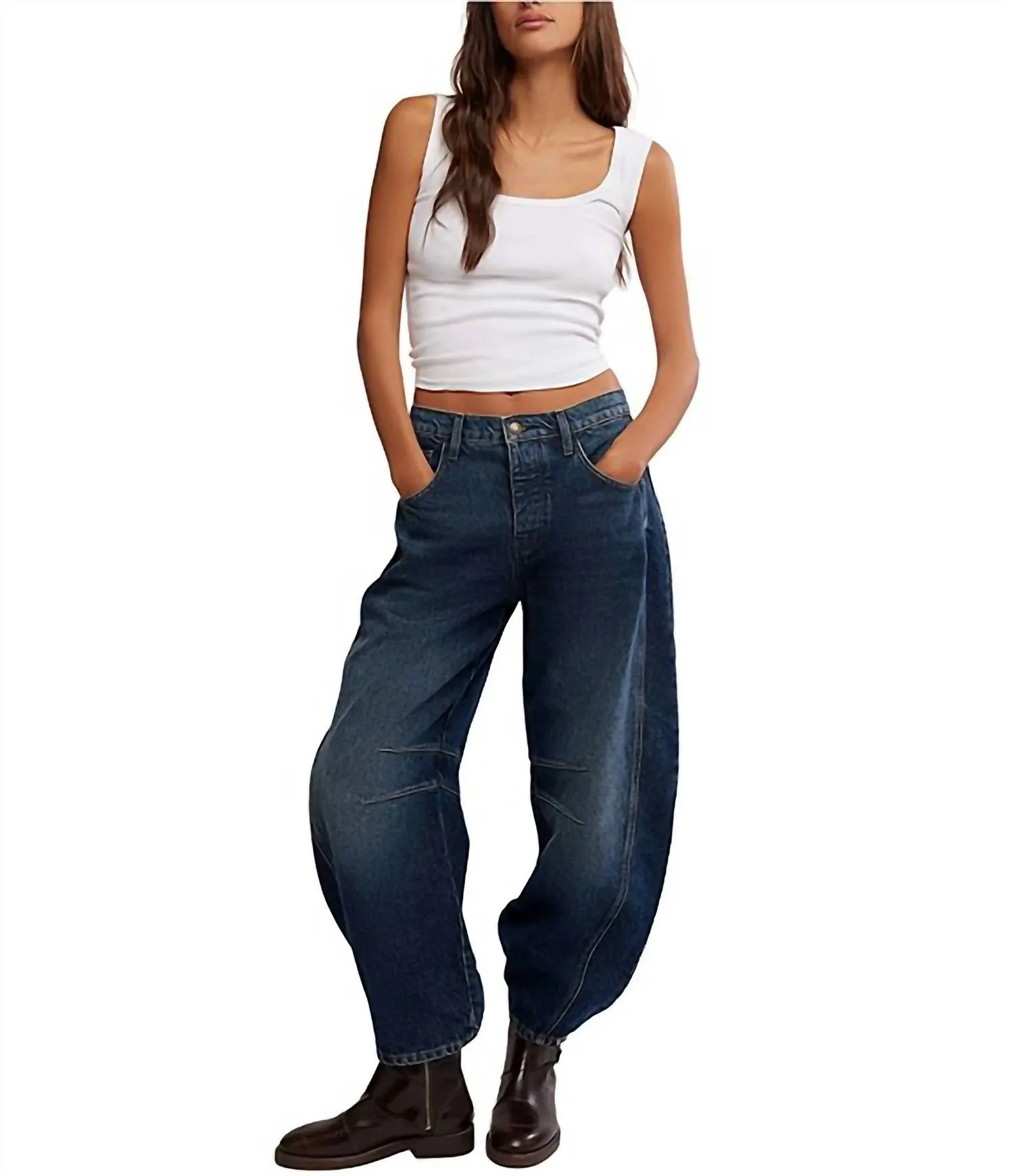 Good Luck Mid Rise Barrel Jeans In Deep End