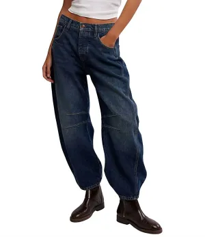 Good Luck Mid Rise Barrel Jeans In Deep End