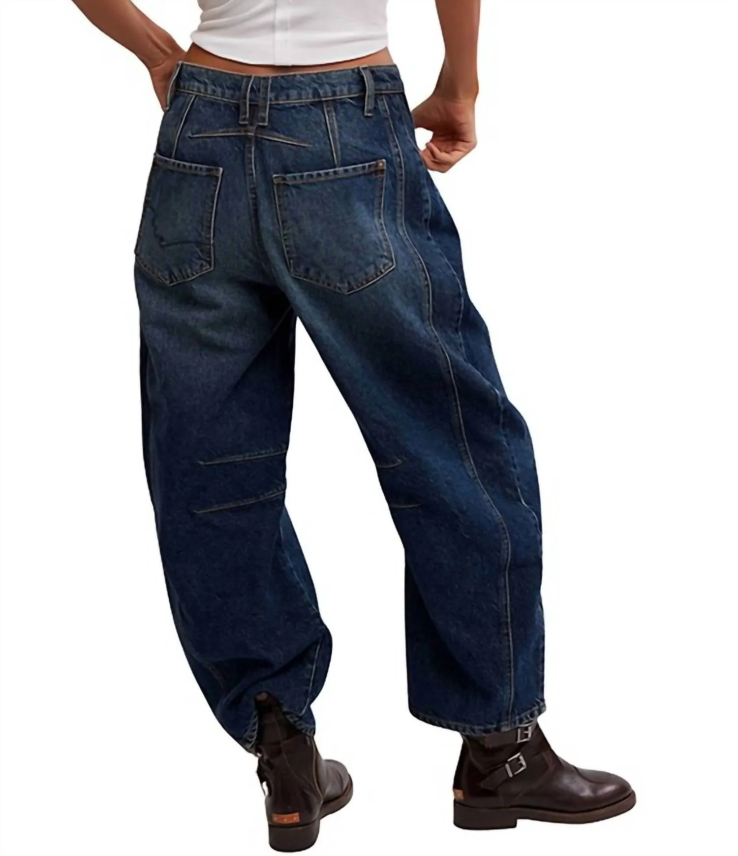 Good Luck Mid Rise Barrel Jeans In Deep End