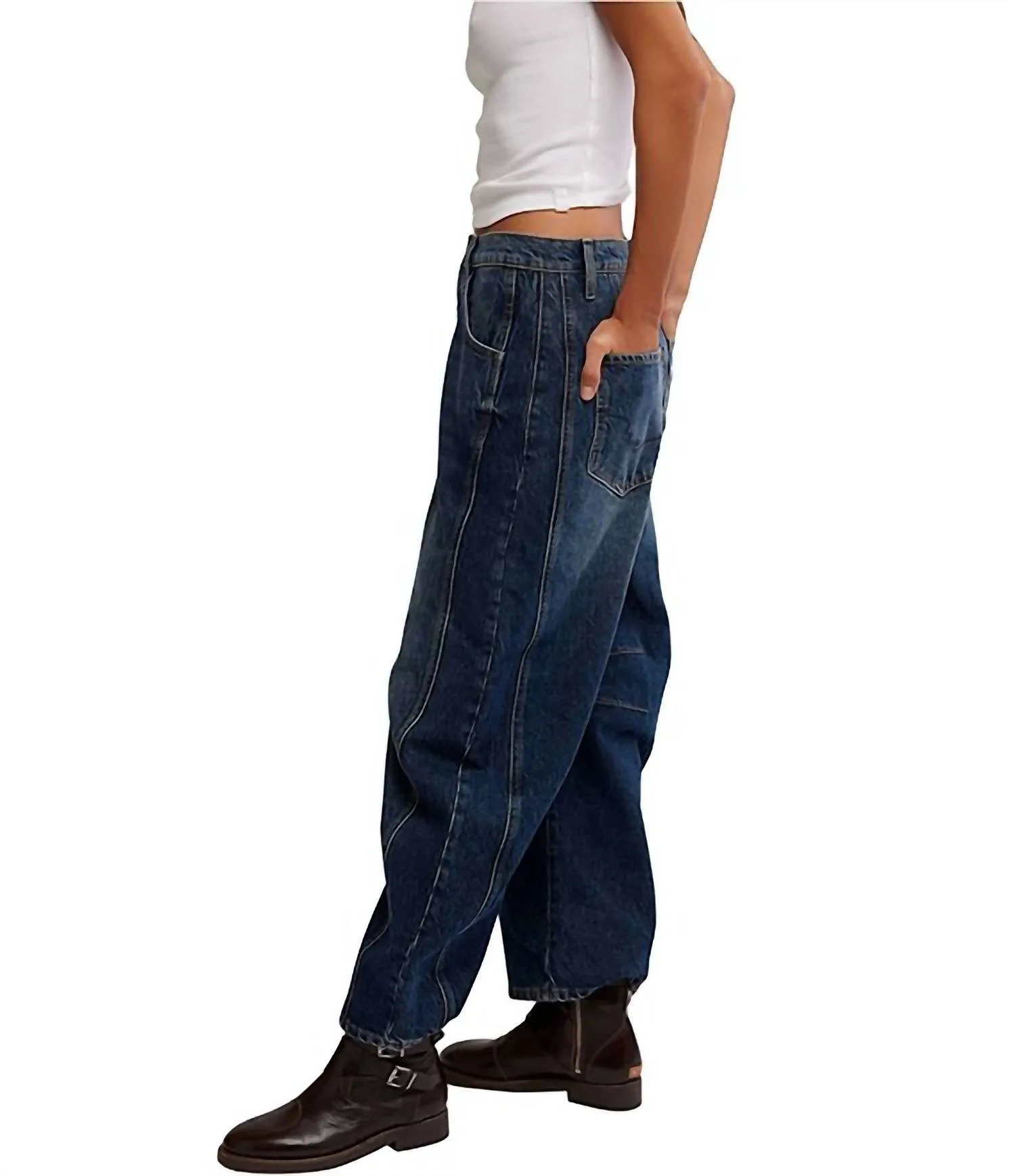 Good Luck Mid Rise Barrel Jeans In Deep End